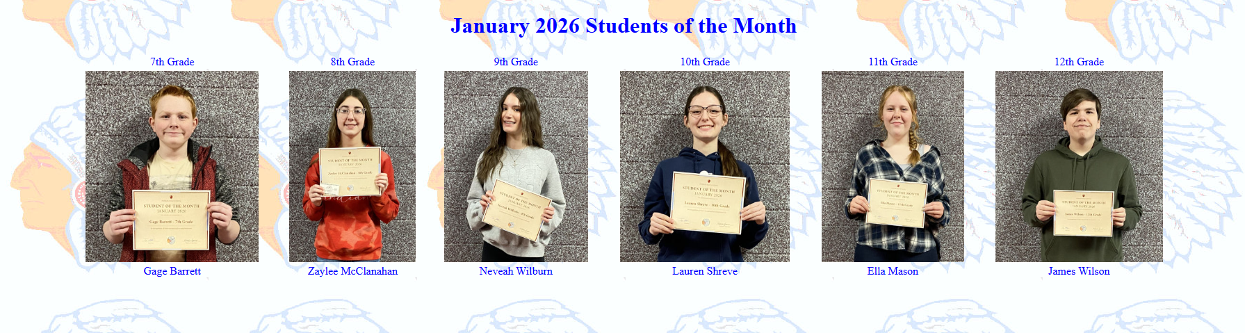 January Students of the Month